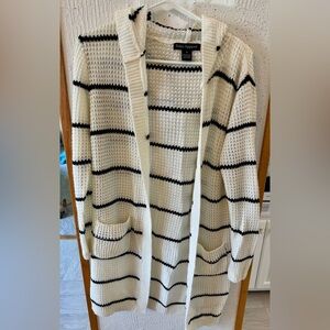 Soho Apparel Black and White Striped Cardigan